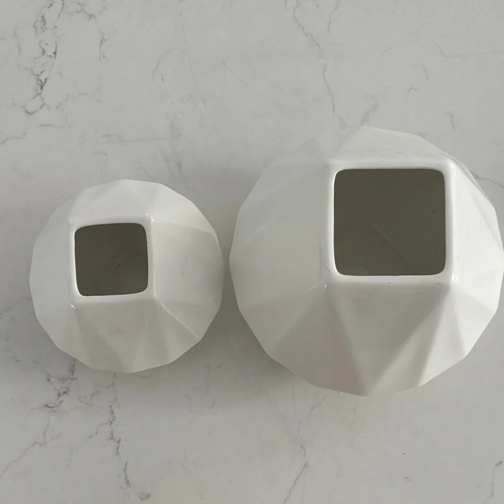 West Elm Faceted Porcelain Ceramic‎ Vase Pair